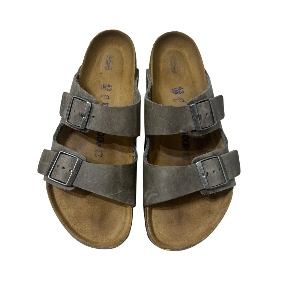 Birkenstock Arizona Sandals Mens 43 10 Tobacco Brown Oiled Leather Slide